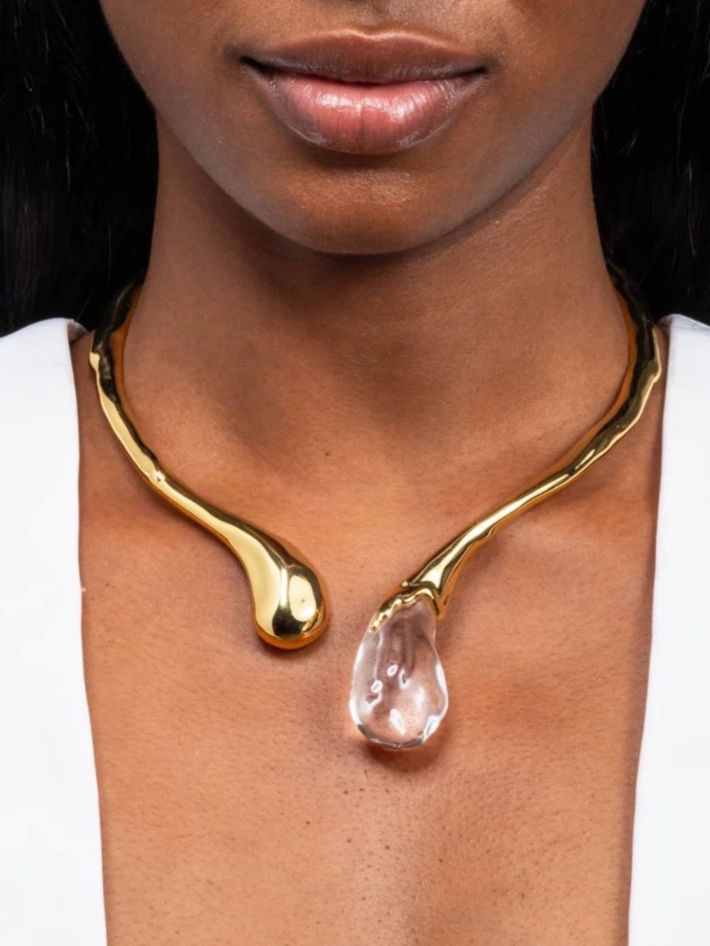 NEW 14K Gold Plate Alexis Bittar Liquid Lucite Sprout Collar Necklace SB01